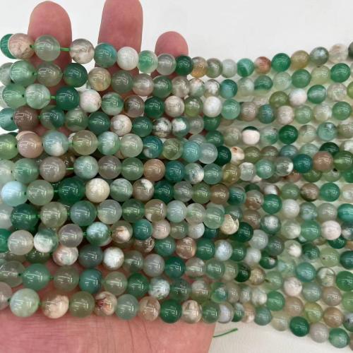 Perles agates, Agate aux fleurs de cerisier blanc, Rond, naturel & DIY & normes différentes pour le choix, vert, Vendu par brin