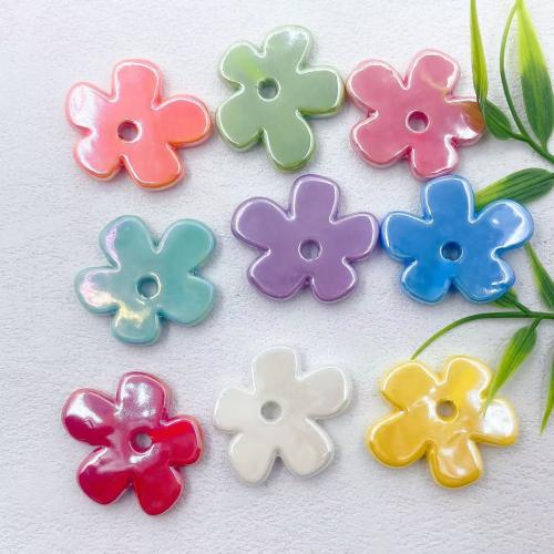 Perles bijoux en porcelaine, fleur, Placage coloré, DIY, plus de couleurs à choisir, 36mm, Trou:Environ 4mm, Environ 100PC/sac, Vendu par sac