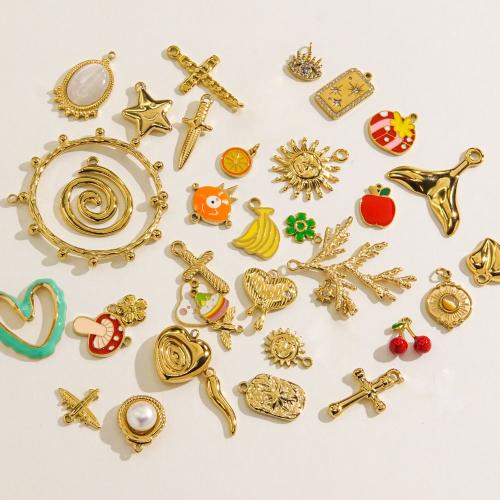 Brass Jewelry Pendants, 304 Stainless Steel, with Plastic Pearl, Vacuum Ion Plating, Different Shape for Choice & DIY & enamel & with rhinestone, more colors for choice, Sold By PC