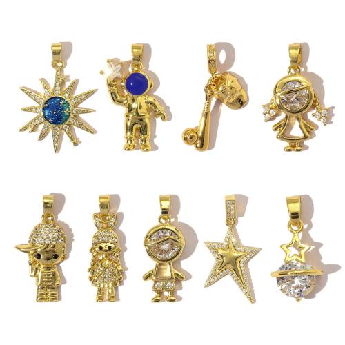 Cubic Zirconia Micro Pave Brass Pendant, gold color plated, Different Shape for Choice & DIY & micro pave cubic zirconia & enamel, more colors for choice, nickel, lead & cadmium free, 3PCs/Bag, Sold By Bag