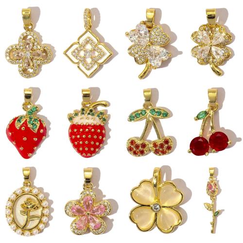 Cubic Zirconia Micro Pave Brass Pendant, with ABS Plastic Pearl & Resin, gold color plated, DIY & different size for choice & micro pave cubic zirconia & enamel, more colors for choice, nickel, lead & cadmium free, 3PCs/Bag, Sold By Bag