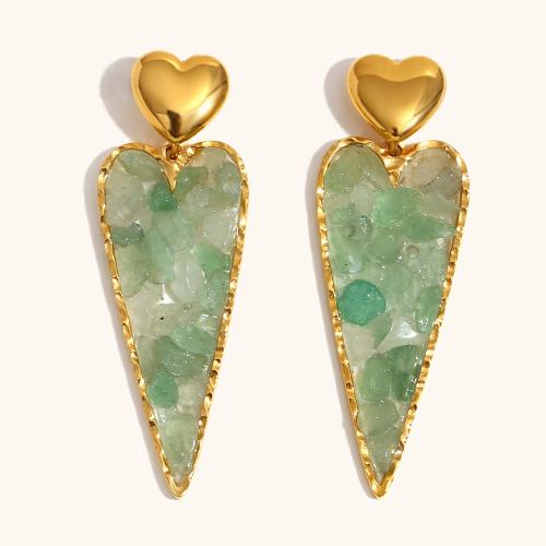 Stainless Steel Drop Earring, 304 Stainless Steel, with Plastic Pearl, Triangle, gold color plated, for woman, green, Sold By Pair