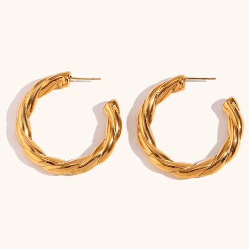 Stainless Steel Stud Earrings, 304 Stainless Steel, gold color plated, for woman, Sold By Pair