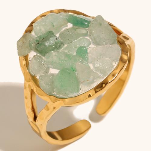 Bague pierre précieuse, Acier inoxydable 304, avec pierre gemme, Placage de couleur d'or, pour femme, vert, Vendu par PC