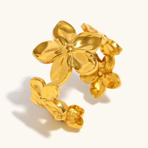 Stainless Steel Finger Ring, 304 Stainless Steel, Flower, gold color plated, for woman, Sold By PC