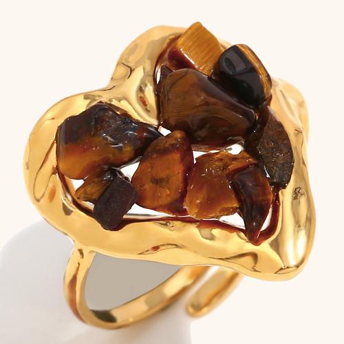 Bague pierre précieuse, Acier inoxydable 304, avec Pierre naturelle, coeur, Placage de couleur d'or, différents matériaux pour le choix & pour femme, plus de couleurs à choisir, Vendu par PC