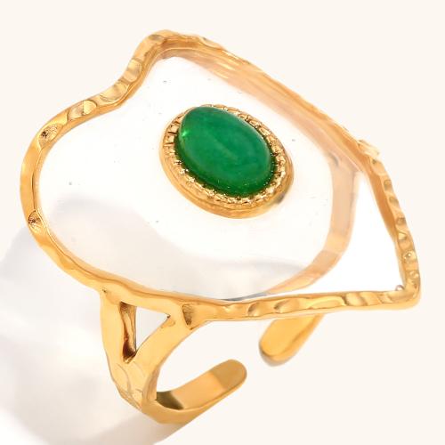 Natural Gemstone Finger Ring, 304 Stainless Steel, with Gemstone & Acrylic, Heart, gold color plated, for woman, Sold By PC