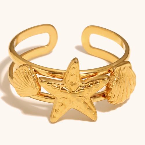 Stainless Steel Finger Ring, 304 Stainless Steel, Starfish, gold color plated, for woman, Sold By PC