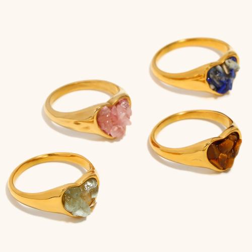 Natural Gemstone Finger Ring, 304 Stainless Steel, with Gemstone, Heart, gold color plated, different materials for choice & different size for choice & for woman, more colors for choice, Sold By PC