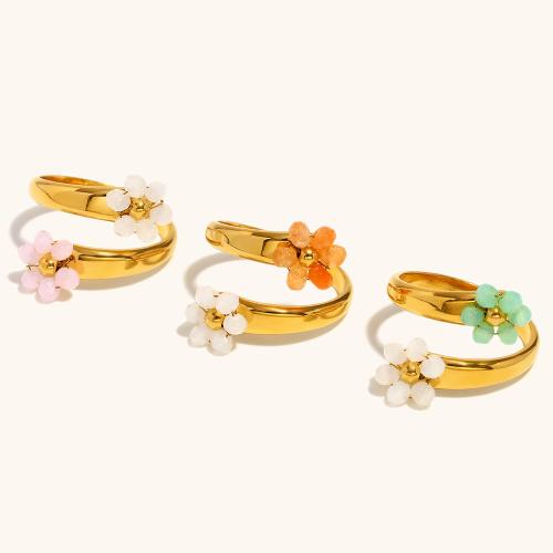 Stainless Steel Finger Ring, 304 Stainless Steel, with Plastic, Flower, gold color plated, for woman, more colors for choice, Sold By PC