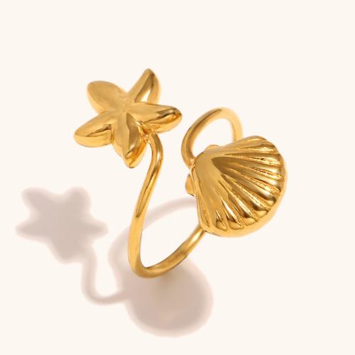 Stainless Steel Finger Ring, 304 Stainless Steel, Starfish, gold color plated, for woman, Sold By PC