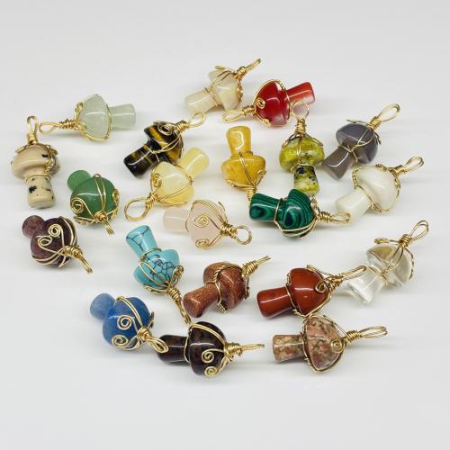 Gemstone Pendants Jewelry, Natural Stone, mushroom, DIY & different materials for choice, more colors for choice, 32x15mm, Sold By PC