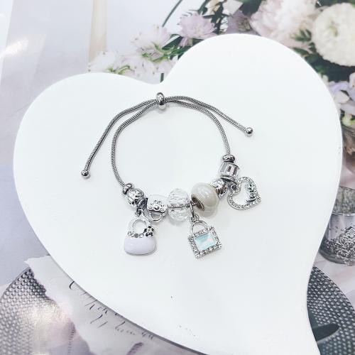 European Bracelet, Tibetan Style, with 304 Stainless Steel Chain & Resin, Adjustable & fashion jewelry & for woman, platinum color, Length:Approx 16-26 cm, Sold By PC