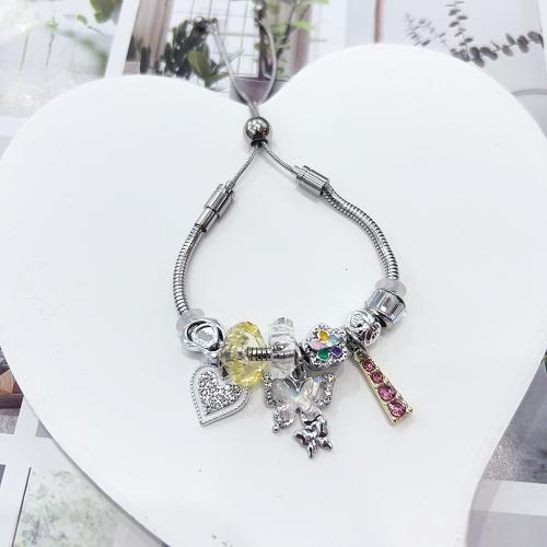 European Bracelet, Tibetan Style, with 304 Stainless Steel Chain & Resin, Adjustable & fashion jewelry & for woman, platinum color, Length:Approx 16-26 cm, Sold By PC