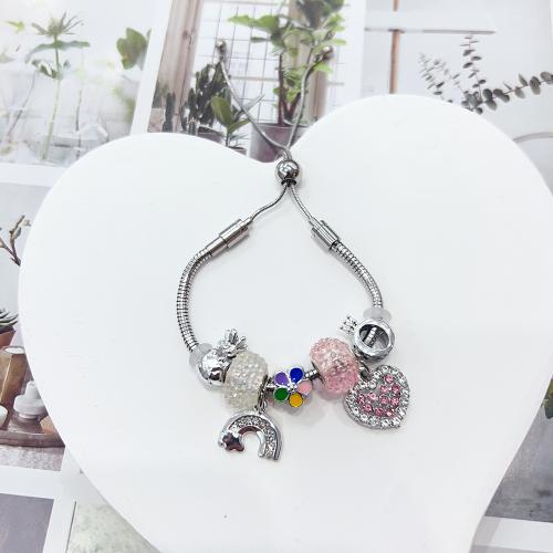 European Bracelet, Tibetan Style, with 304 Stainless Steel Chain & Resin, Adjustable & fashion jewelry & for woman, platinum color, Length:Approx 16-26 cm, Sold By PC