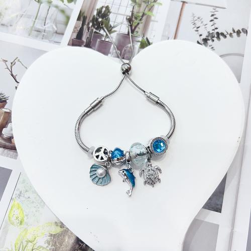 European Bracelet, Tibetan Style, with 304 Stainless Steel Chain & Resin, Adjustable & fashion jewelry & for woman, platinum color, Length:Approx 16-26 cm, Sold By PC