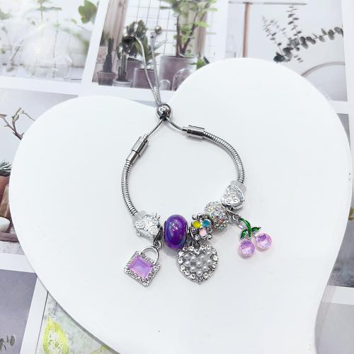 European Bracelet, Tibetan Style, with 304 Stainless Steel Chain & Resin, Adjustable & fashion jewelry & for woman, platinum color, Length:Approx 16-26 cm, Sold By PC