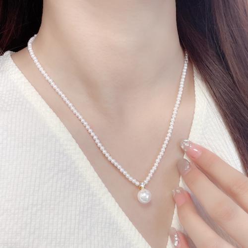 Cubic Zircon Micro Pave Brass Necklace, with Cubic Zirconia & Plastic Pearl, Vacuum Ion Plating, for woman, Length:43 cm, Sold By PC