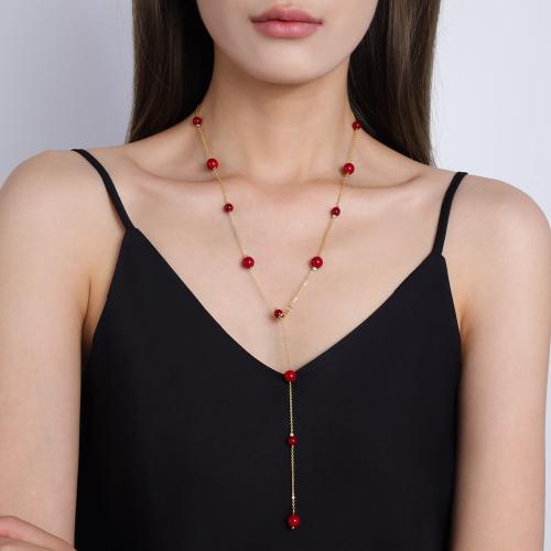 Collier en laiton, avec verre, pour femme, Longueur:63 cm, Vendu par PC