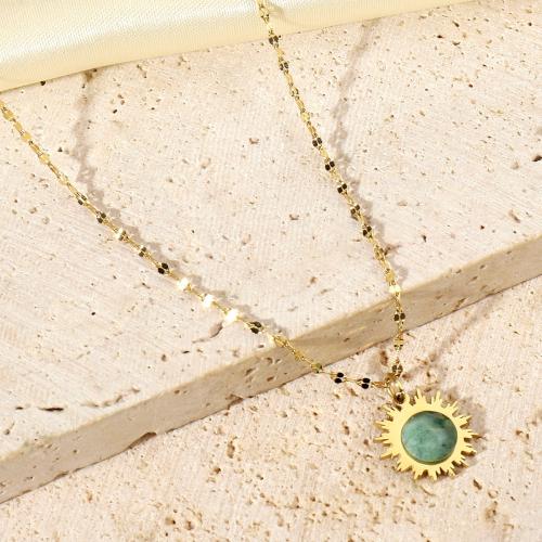 Natural Gemstone Necklace, Brass, with Gemstone, with 5cm extender chain, Sun, Vacuum Ion Plating, fashion jewelry & for woman, more colors for choice, 12x12mm, Length:Approx 40 cm, 2PCs/Bag, Sold By Bag