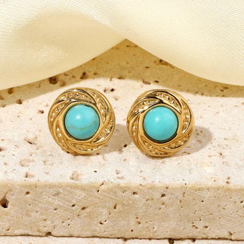 Natural Gemstone Earrings, 304 Stainless Steel, with Gemstone, Vacuum Ion Plating, fashion jewelry & for woman, more colors for choice, 10x10mm, 2Pairs/Bag, Sold By Bag