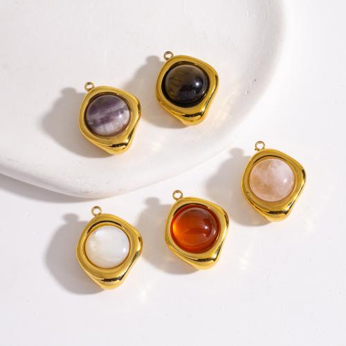 Gemstone Pendants Jewelry, 304 Stainless Steel, with Gemstone, Vacuum Ion Plating, DIY, more colors for choice, 15.20x20mm, 10PCs/Bag, Sold By Bag