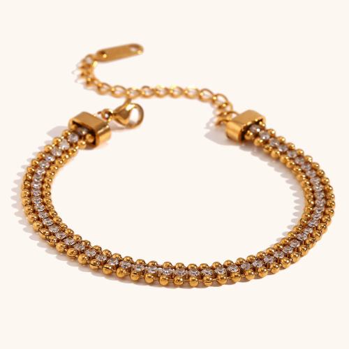 Pulsera de Acero Inoxidable, acero inoxidable 304, chapado en color dorado, diferentes estilos para la opción & micro arcilla de zirconia cúbica & para mujer, más colores para la opción, Vendido por UD