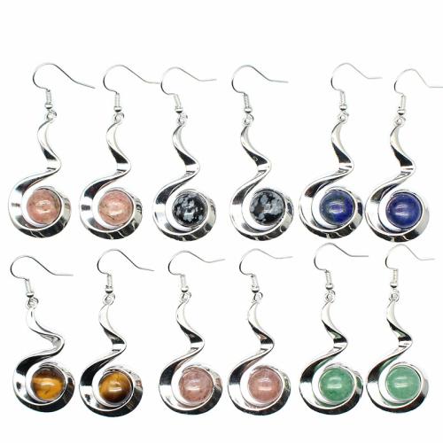 Pendientes de Gemas, aleación de zinc, con Piedra natural, chapado en color de plata, Joyería & diferentes materiales para la opción, más colores para la opción, libre de níquel, plomo & cadmio, 52mm, Vendido por Par