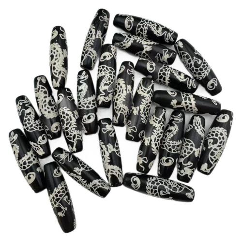 Natural Tibetan Agate Dzi Beads, DIY, black, 14x48mm, Sold By PC