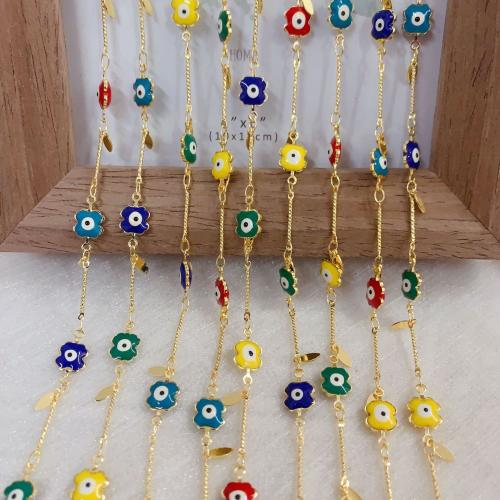 Decorative Beaded Chain, Brass, gold color plated, DIY & evil eye pattern & enamel, mixed colors, nickel, lead & cadmium free, 10m/Bag, Sold By Bag