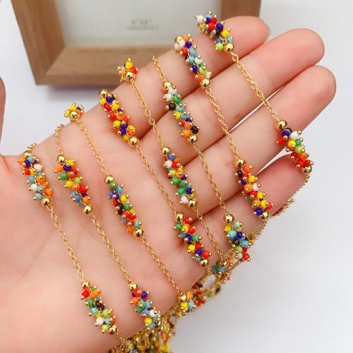 Edelstein Perlen Kette, Messing, mit Seedbead, goldfarben plattiert, DIY, gemischte Farben, frei von Nickel, Blei & Kadmium, 10m/Tasche, verkauft von Tasche