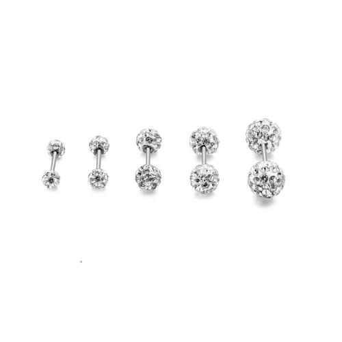 316L Stainless Steel Piercing Earring, Round, Unisex & different size for choice & with rhinestone, Sold By PC