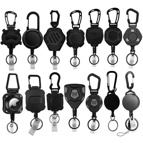 ABS Plastic Carabiner Key Ring, with Tiger Tail Wire, Unisex & retractable & different styles for choice, black, Sold By PC