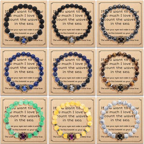 Gemstone Bracelet, with Elastic Thread & Tibetan Style, Crown, handmade, Unisex & different styles for choice, Inner Diameter:Approx 60mm, Sold By PC