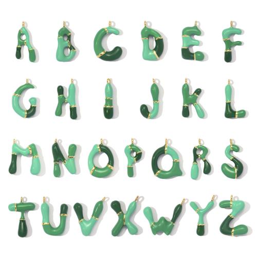 Messing Schmuck Anhänger, Alphabet-Buchstabe, goldfarben plattiert, Buchstaben sind von A bis Z & DIY & Emaille, keine, frei von Nickel, Blei & Kadmium, 12x24mm, 3PCs/Tasche, verkauft von Tasche