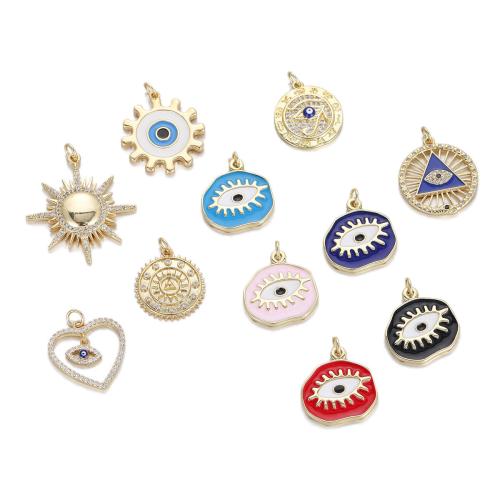 Pendentifs mauvais oeil, laiton, Placage de couleur d'or, Forme différente pour le choix & DIY & pavé de micro zircon & émail, plus de couleurs à choisir, protéger l'environnement, sans nickel, plomb et cadmium, Vendu par PC