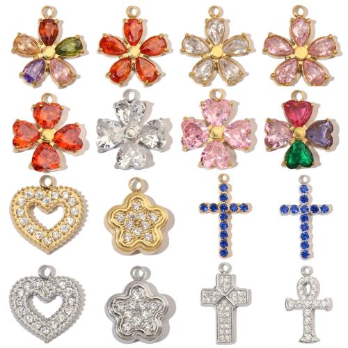 Stainless Steel Pendants, 304 Stainless Steel, Vacuum Ion Plating, Different Shape for Choice & DIY & micro pave cubic zirconia & with rhinestone, more colors for choice, 3PCs/Bag, Sold By Bag