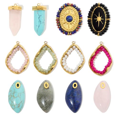 Gemstone Pendants Jewelry, 304 Stainless Steel, with Glass Beads & Gemstone, Vacuum Ion Plating, Different Shape for Choice & DIY & enamel, more colors for choice, 3PCs/Bag, Sold By Bag