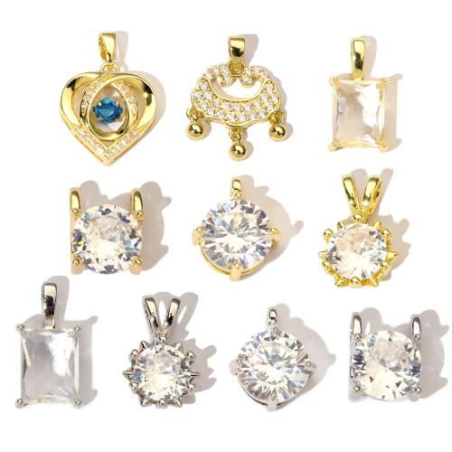 Cubic Zirconia Brass Pendants, with Cubic Zirconia, plated, Different Shape for Choice & DIY, more colors for choice, nickel, lead & cadmium free, 3PCs/Bag, Sold By Bag