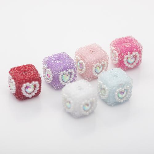 Acrylic Jewelry Beads, with Plastic Pearl, Cube, epoxy gel, DIY, more colors for choice, 16x16mm, 10PCs/Bag, Sold By Bag