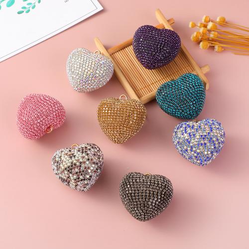 Rhinestone Pendant, with Clay & Tibetan Style, Heart, epoxy gel, DIY, more colors for choice, 40x40mm, 10PCs/Bag, Sold By Bag