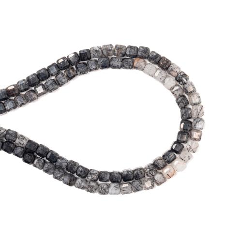 Rutilated Quartz Beads, Square, DIY, black, 4x4mm, Sold Per Approx 38 cm Strand