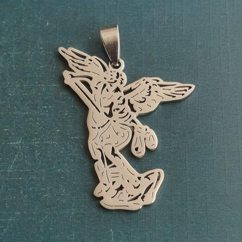 Titanium Steel Pendants, Angel, polished, DIY, 34x42mm, Sold By PC