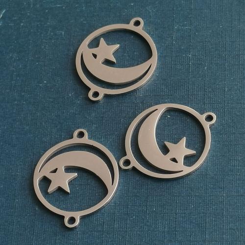 Titanium Steel Connector, Moon and Star, polished, DIY & 1/1 loop, more colors for choice, 19x15mm, Sold By PC