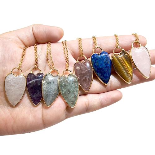 Natural Gemstone Necklace, Natural Stone, Heart, gold color plated, different materials for choice & for woman, more colors for choice, Sold By PC