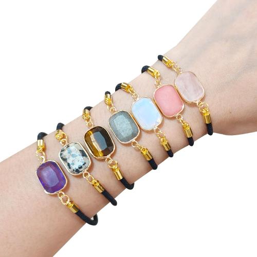 Pulseras de piedras preciosas, Piedra natural, Rectángular, chapado en color dorado, diferentes materiales para la opción & para mujer, más colores para la opción, Vendido por UD