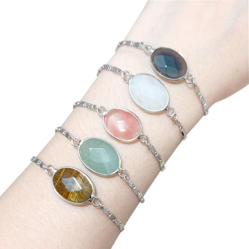 Bracelets de pierres précieuses, Acier titane, avec Pierre naturelle, Placage de couleur argentée, différents matériaux pour le choix & pour femme, plus de couleurs à choisir, Vendu par PC