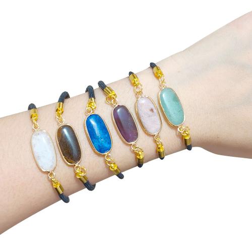 Bracelets de pierres précieuses, Pierre naturelle, avec corde en nylon, Placage de couleur d'or, différents matériaux pour le choix & pour femme, plus de couleurs à choisir, Vendu par PC