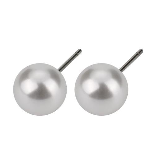 Stainless Steel Stud Earrings, Plastic Pearl, with 316 Stainless Steel, fashion jewelry & different size for choice & for woman, Sold By PC