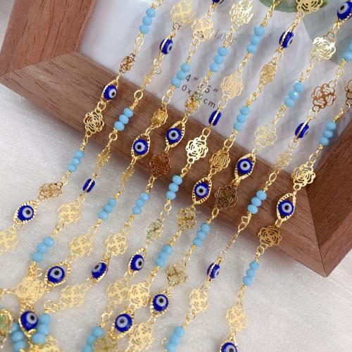 Decorative Beaded Chain, Brass, with Plastic, Vacuum Ion Plating, DIY & evil eye pattern & enamel, mixed colors, nickel, lead & cadmium free, 10m/Bag, Sold By Bag